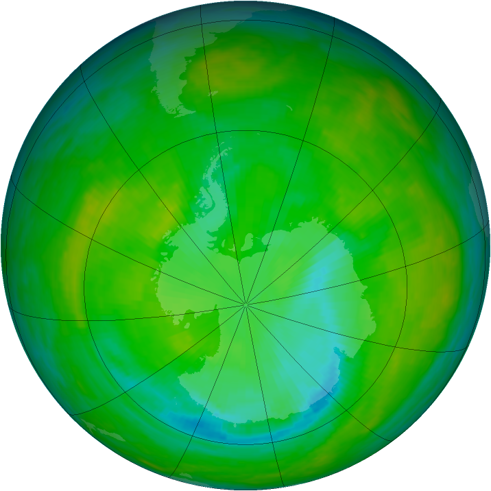 Antarctic ozone map for 15 December 1984